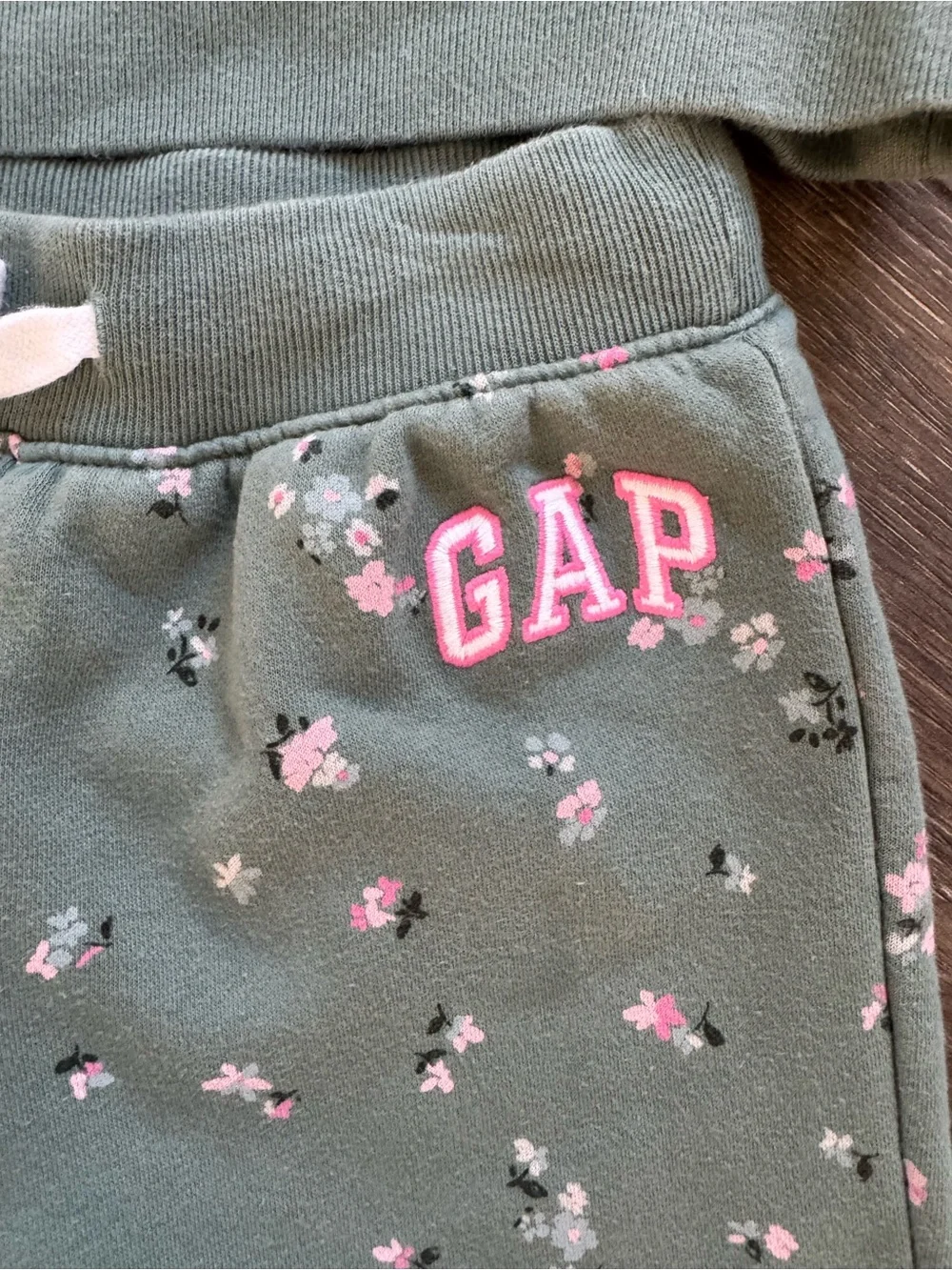 GAP Kids Floral Hoodie & Jogger Set Girls Size 8 (M) Green Matching Sweat Set